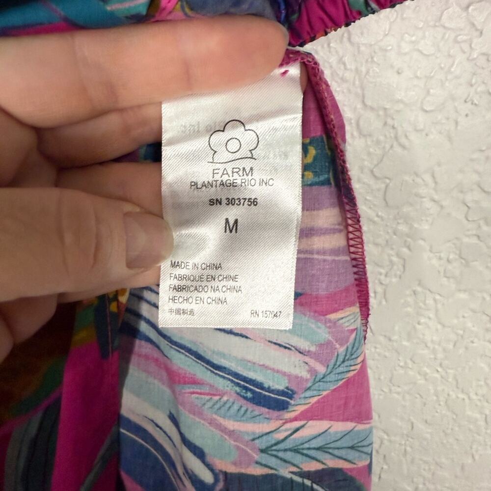 NWT FARM Rio Rainbow Macaws Smocked Puff Sleeve Midi Dress Tropical Resortwear - Picture 10 of 11
